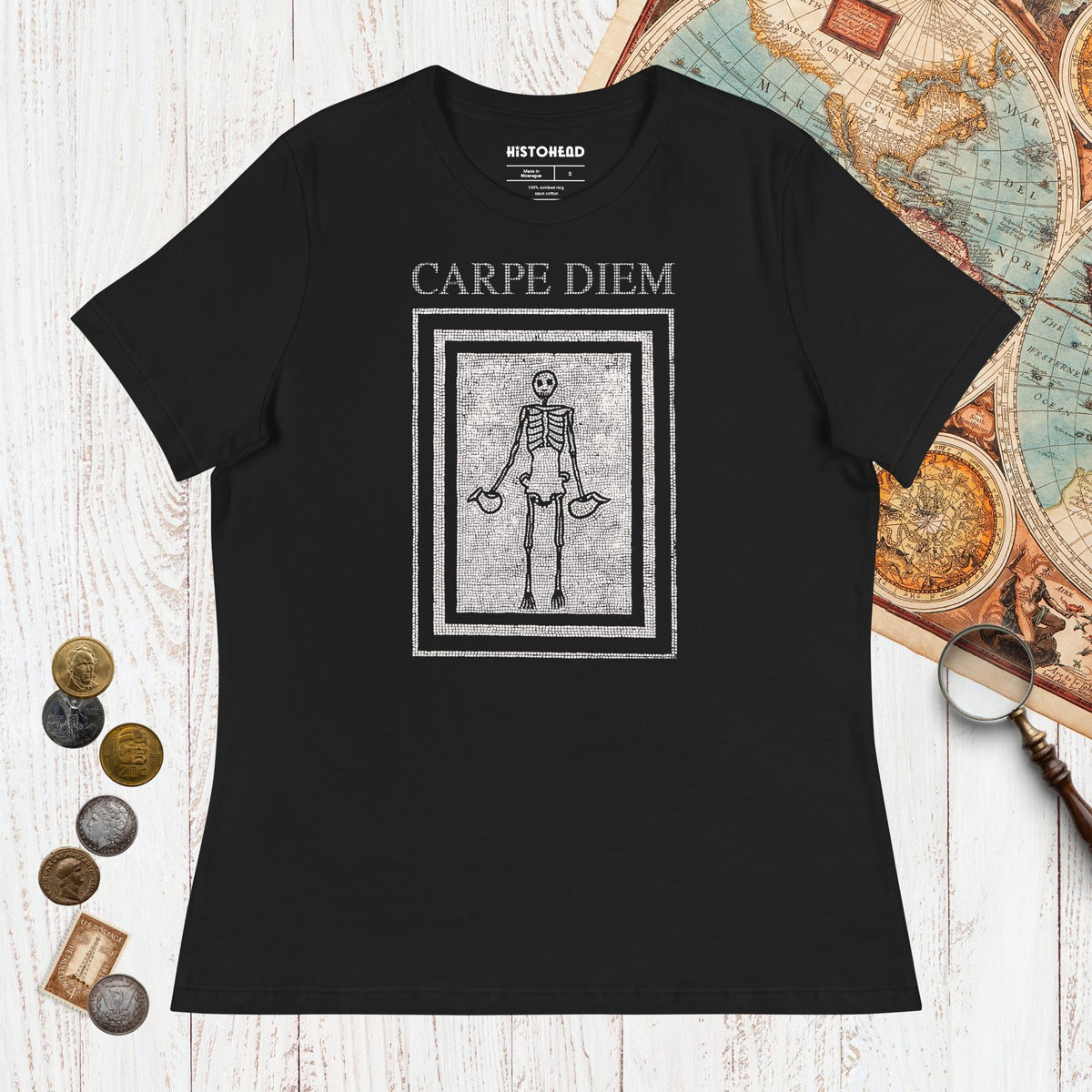 Black Carpe Diem Skeleton - Women's Tee - history buff gift by HistoHead