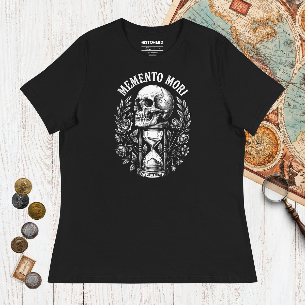 Black Memento Mori Tempus Fugit - Women's Tee - history buff gift by HistoHead
