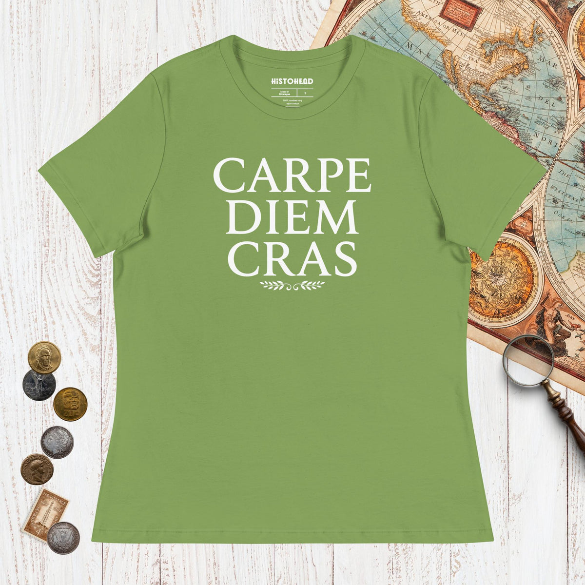 Leaf Seize the Day Tomorrow in Latin - Women's Tee - history buff gift by HistoHead