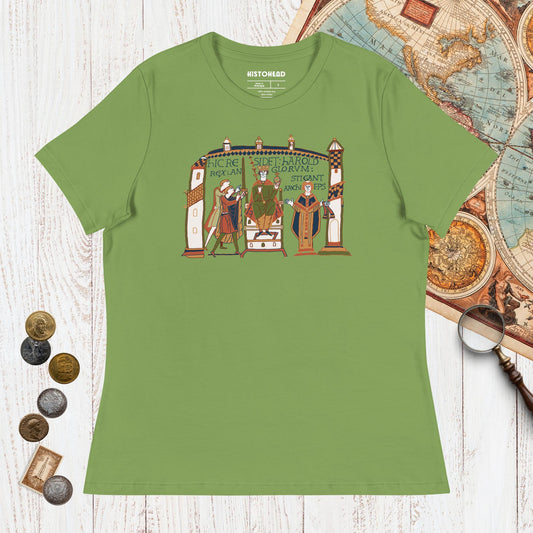 Leaf Here Sits Throned Harold King of the English Bayeux Tapestry - Women's Tee - history buff gift by HistoHead
