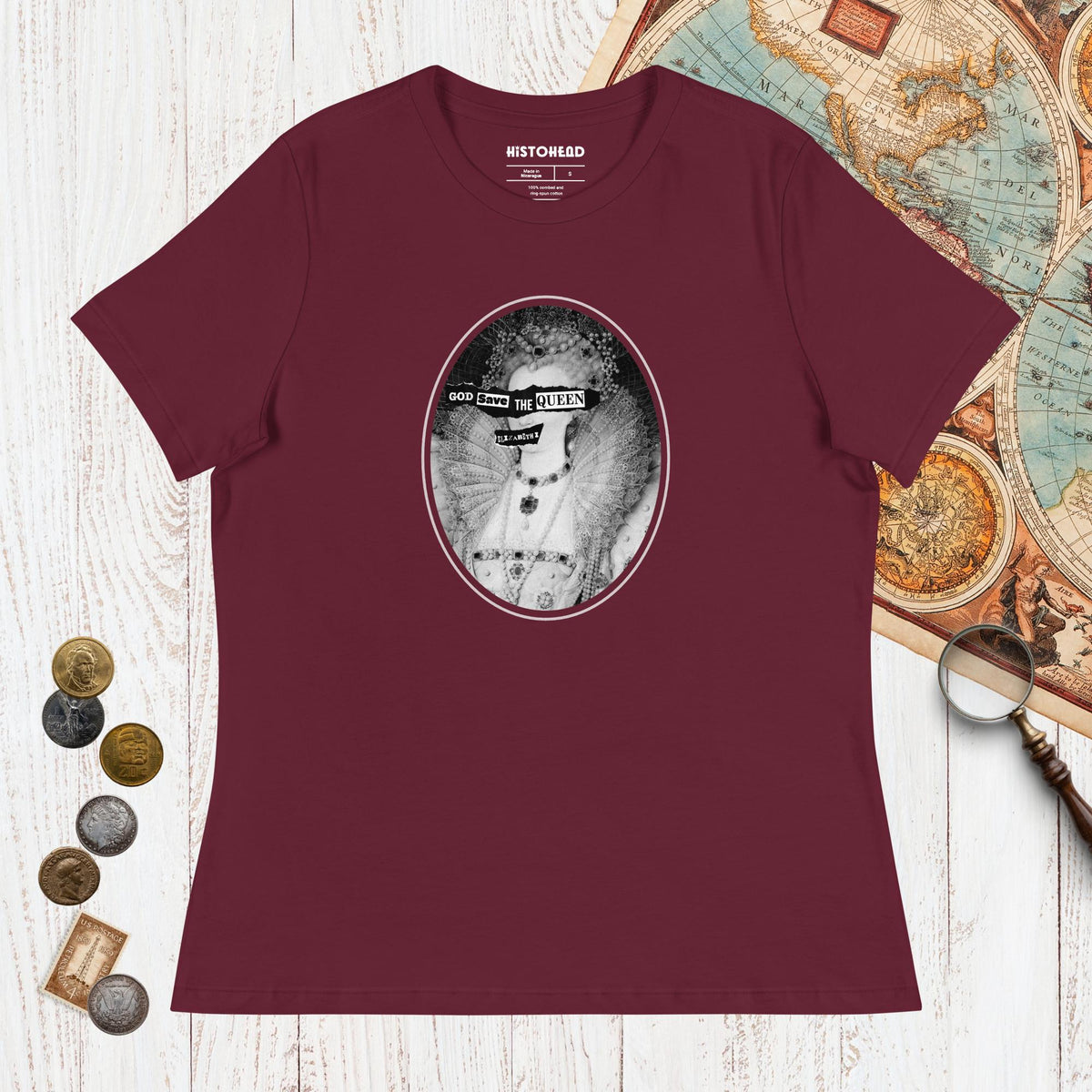 Maroon God Save the Queen Elizabeth I - Women's Tee - history buff gift by HistoHead