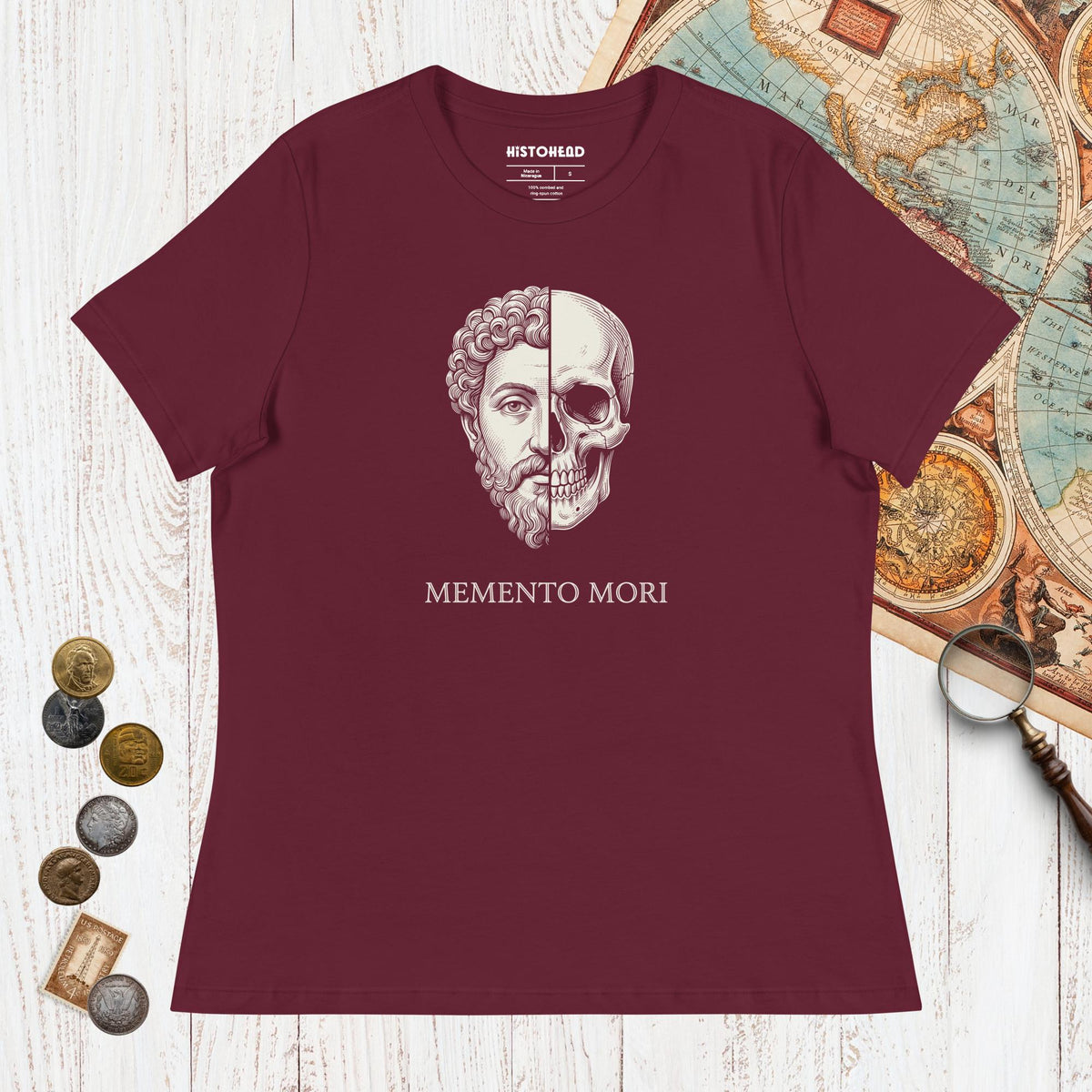 Maroon Marcus Aurelius Skull - Women's Tee - history buff gift by HistoHead