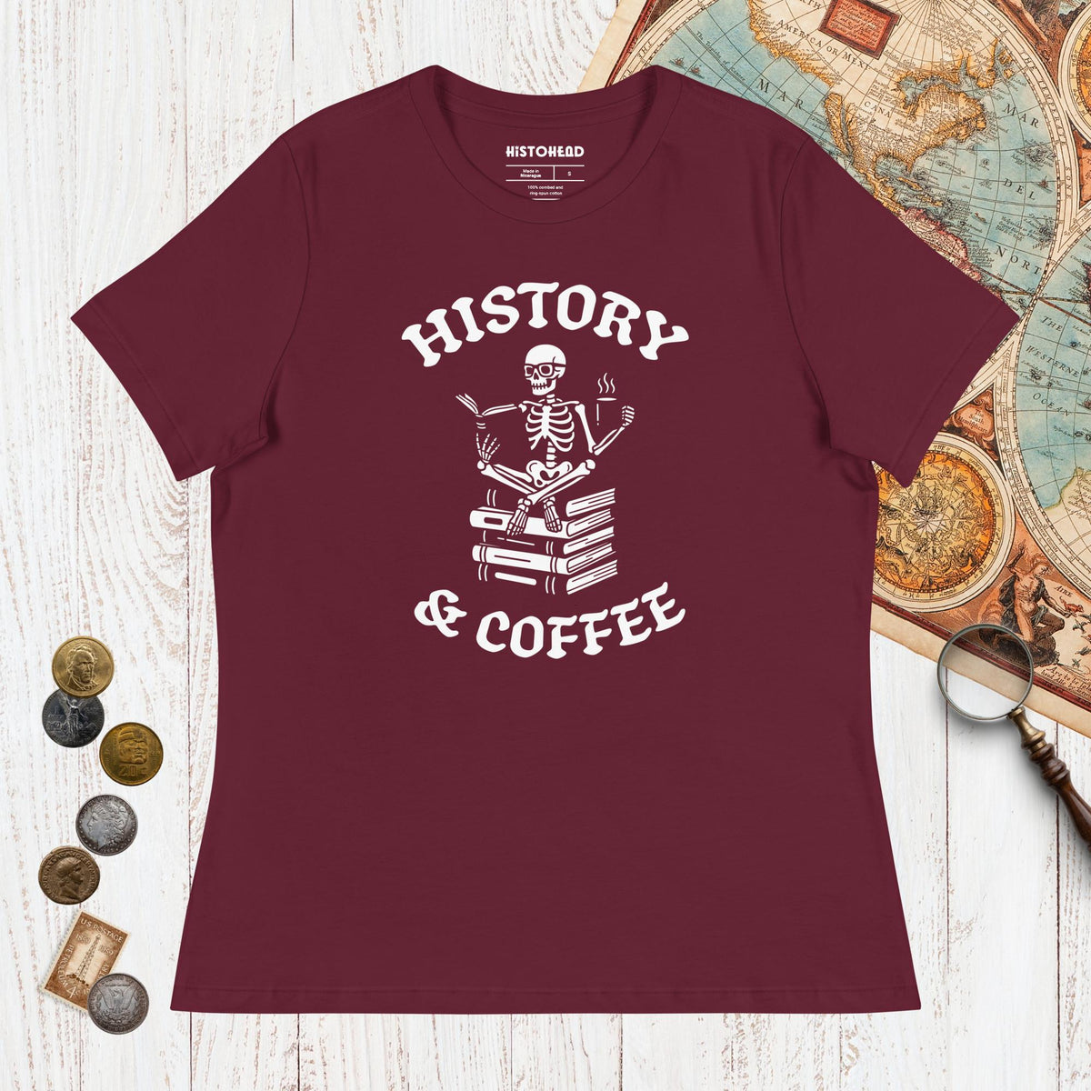 Maroon History & Coffee - Women's Tee - history buff gift by HistoHead