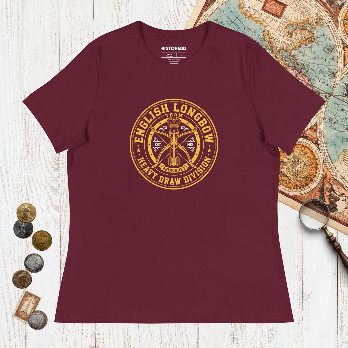 Maroon English Longbow Heavy Draw Division - Women's Tee - history buff gift by HistoHead