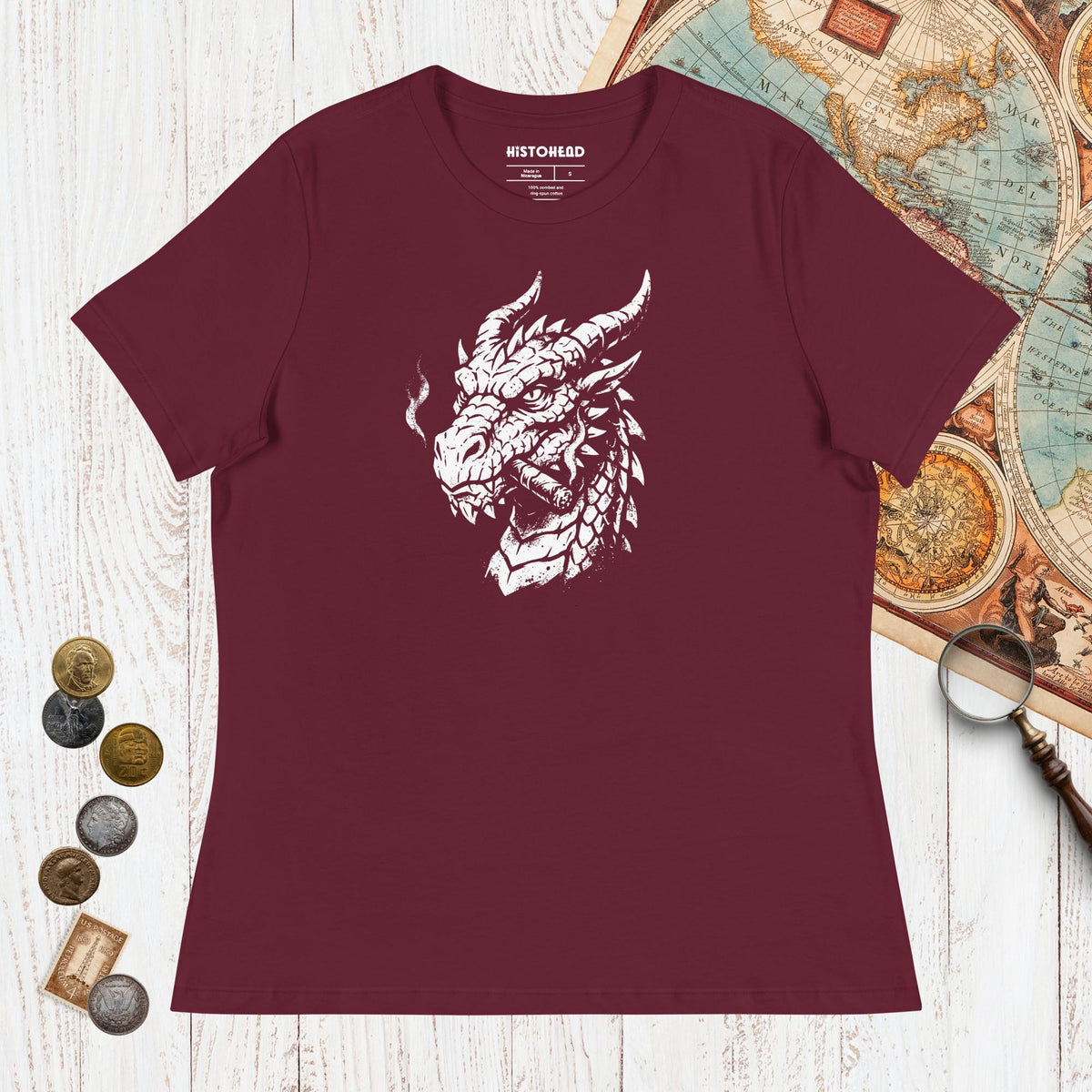 Maroon Smoking Dragon - Women's Tee - history buff gift by HistoHead