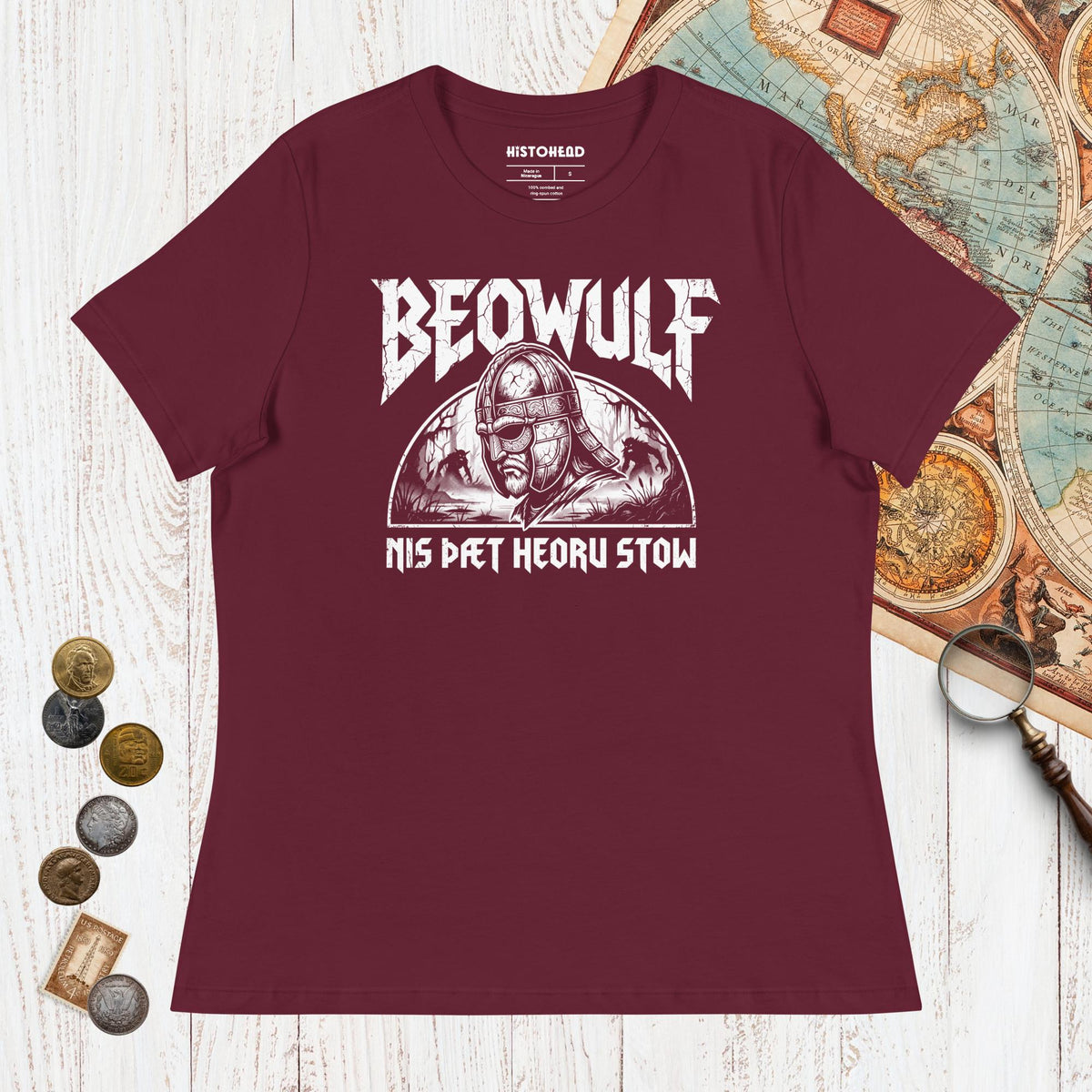 Maroon Beowulf That Is No Pleasant Place Old English - Women's Tee - history buff gift by HistoHead