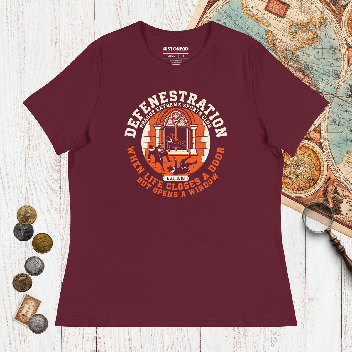 Maroon Defenestration Prague Extreme Sports Club - Women's Tee - history buff gift by HistoHead