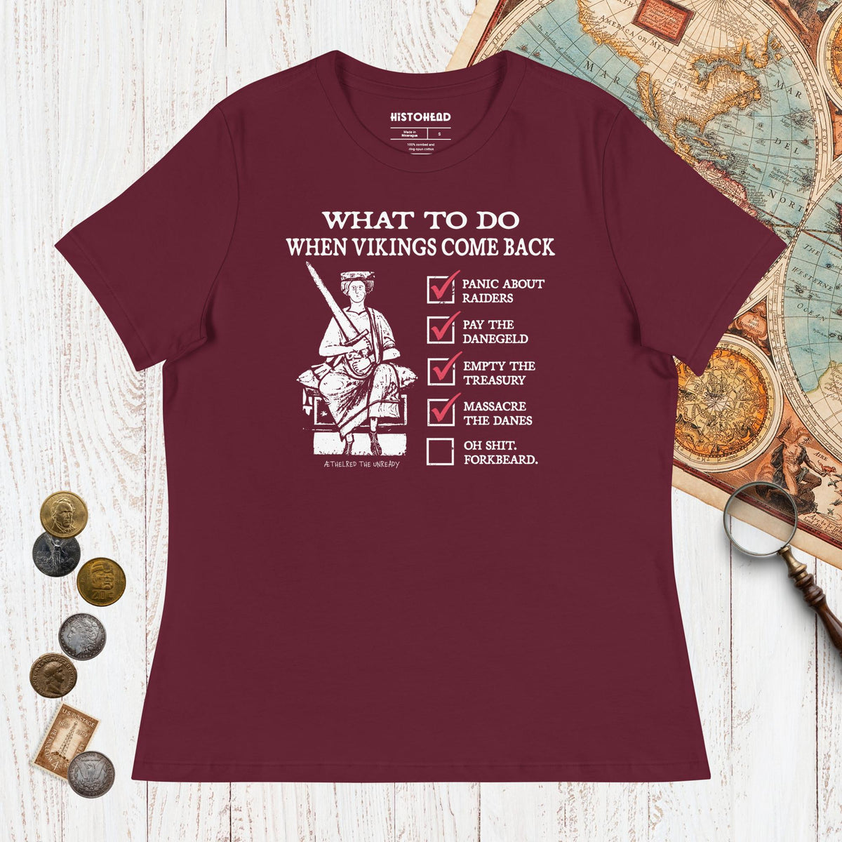Maroon Æthelred the Unready Viking Raid Survival Guide - Women's Tee - history buff gift by HistoHead