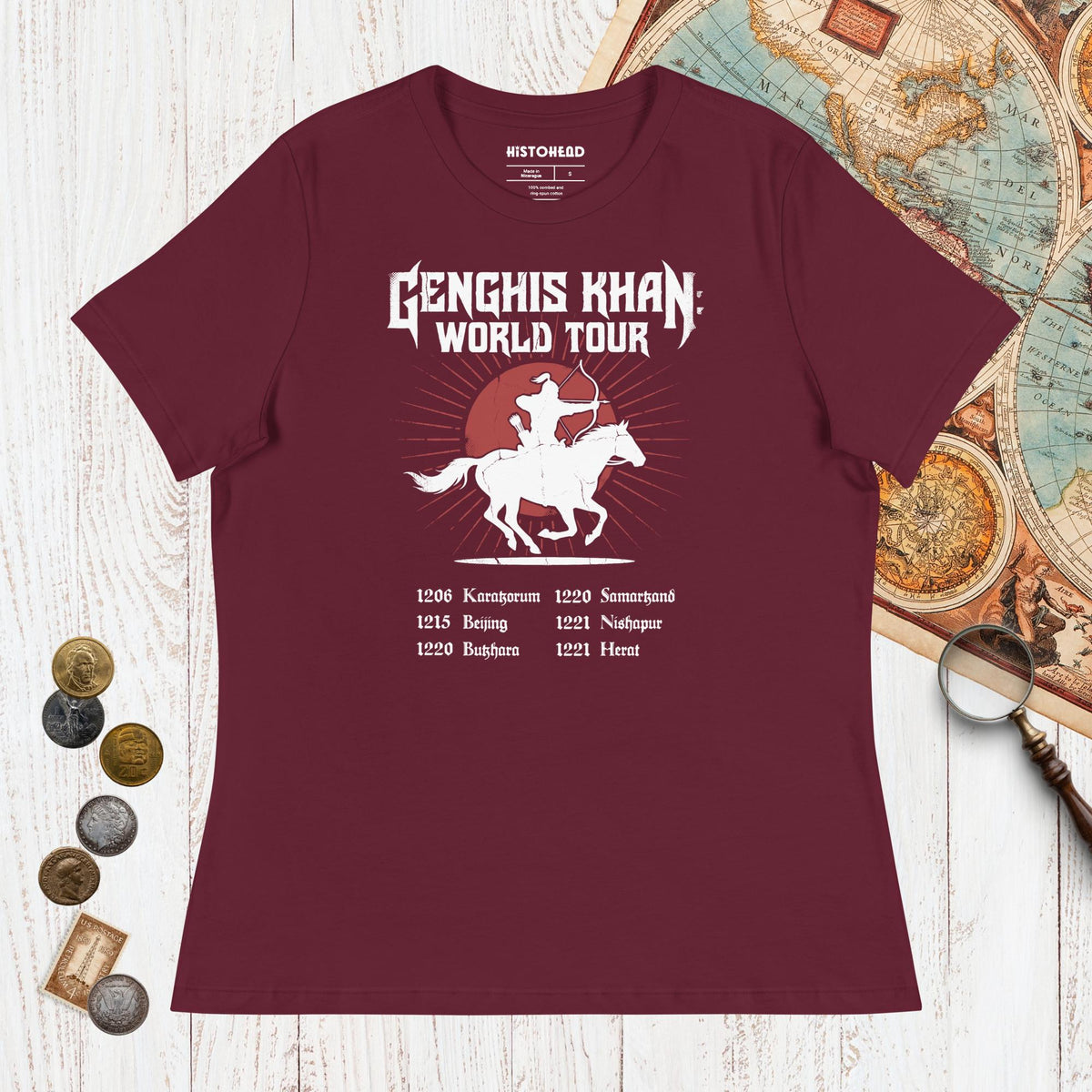 Maroon Genghis Khan World Tour - Women's Tee - history buff gift by HistoHead