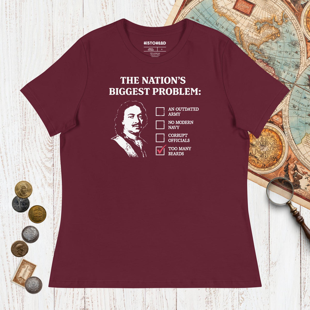 Maroon Peter the Great's Beard Tax - Women's Tee - history buff gift by HistoHead