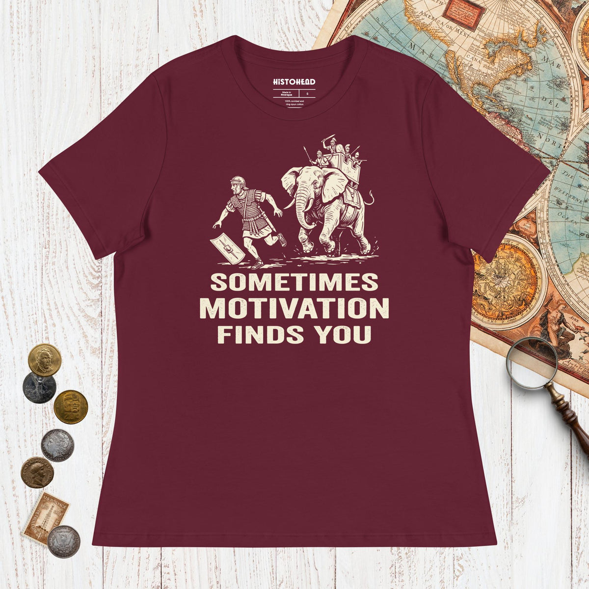 Maroon Motivation Finds You War Elephant Edition - Women's Tee - history buff gift by HistoHead