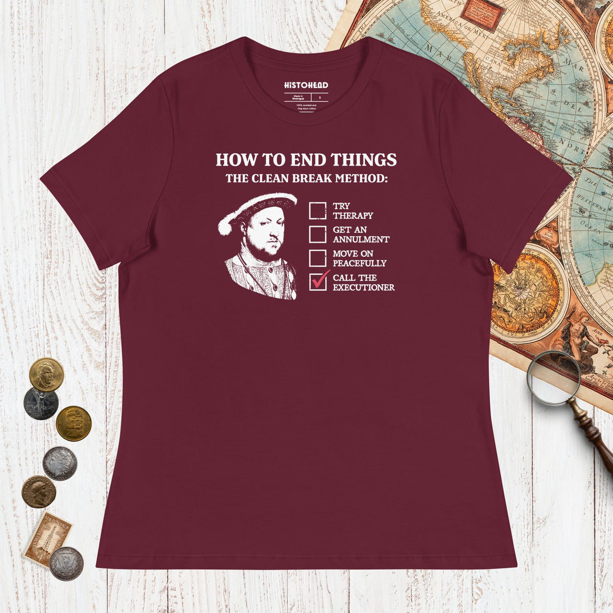 Maroon Henry VIII's Breakup Guide - Women's Tee - history buff gift by HistoHead