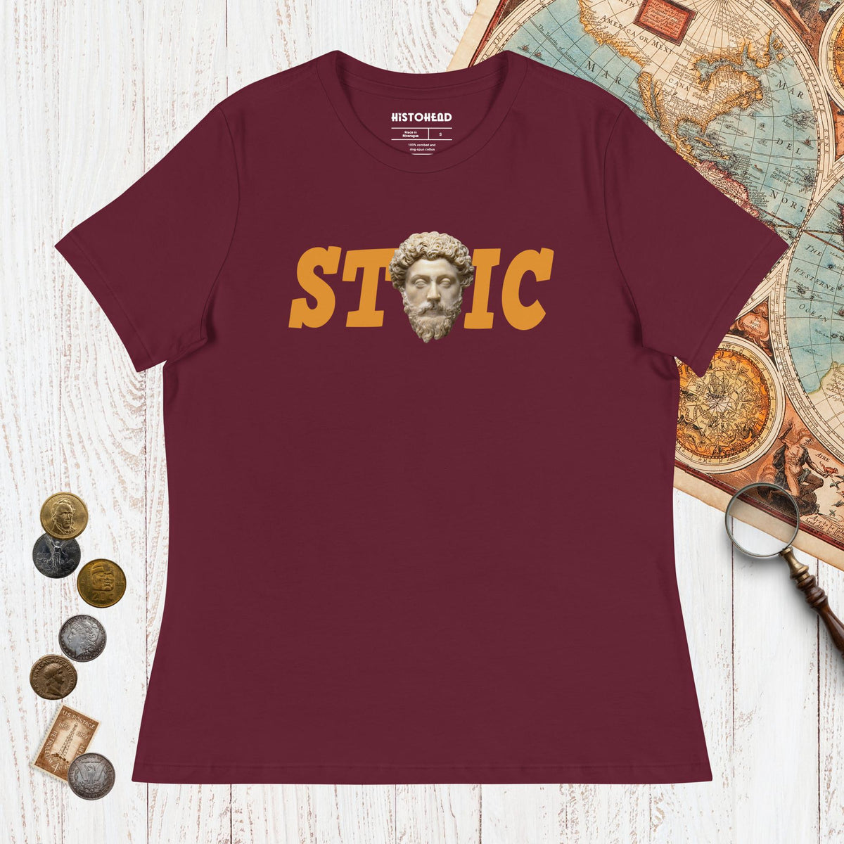 Maroon Stoic Marcus Aurelius - Women's Tee - history buff gift by HistoHead