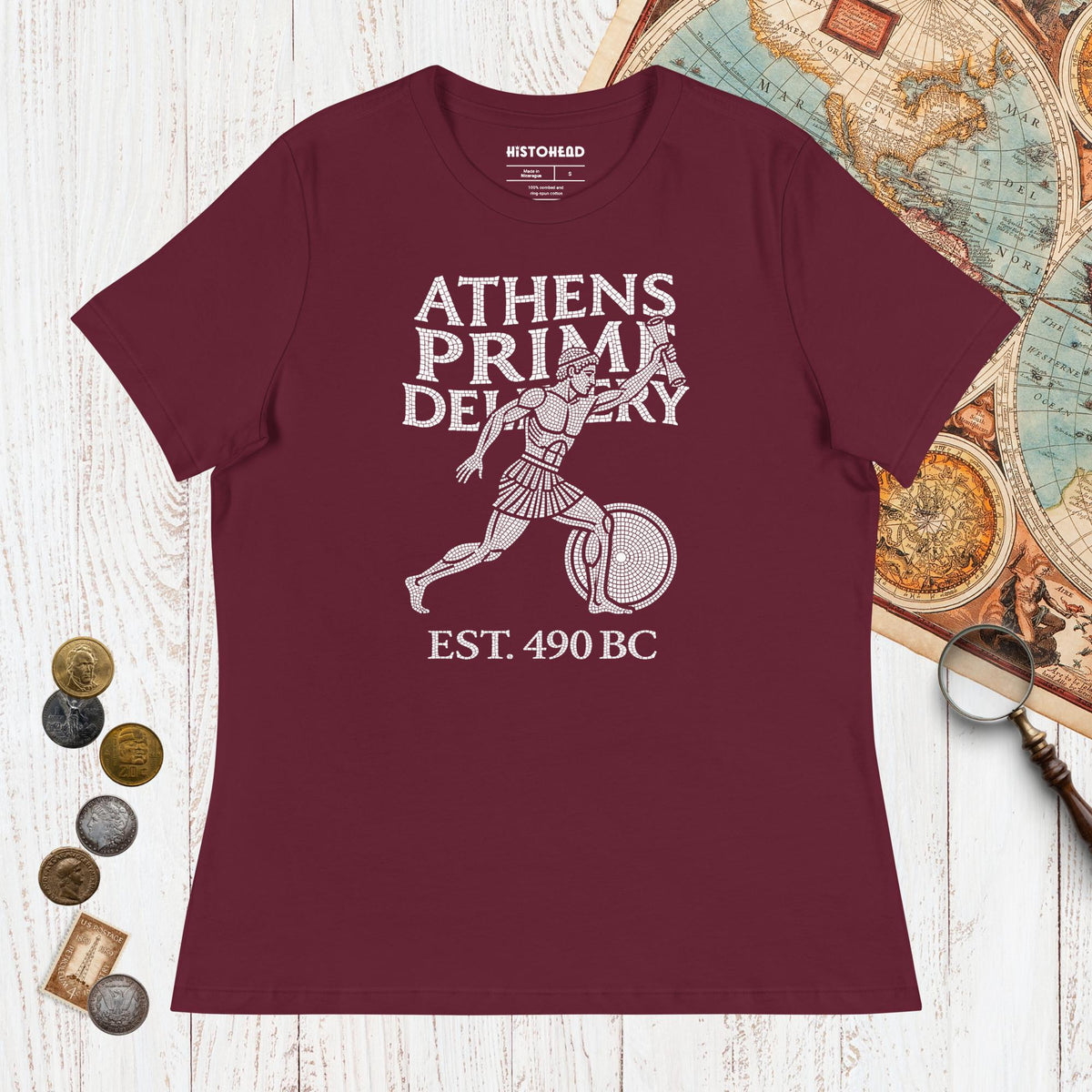 Maroon Athens Prime Delivery - Women's Tee - history buff gift by HistoHead
