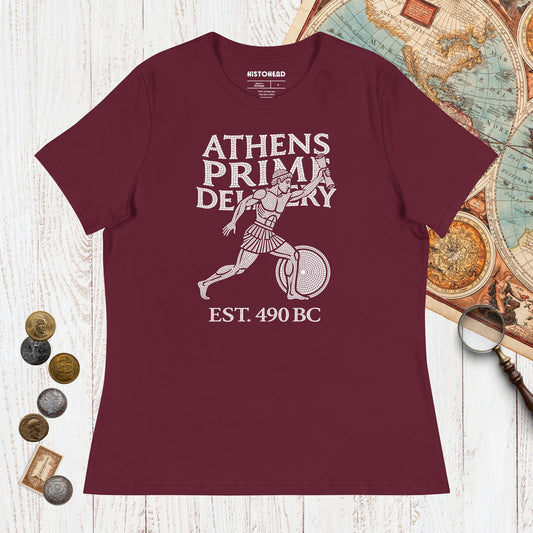 Maroon Athens Prime Delivery - Women's Tee - history buff gift by HistoHead