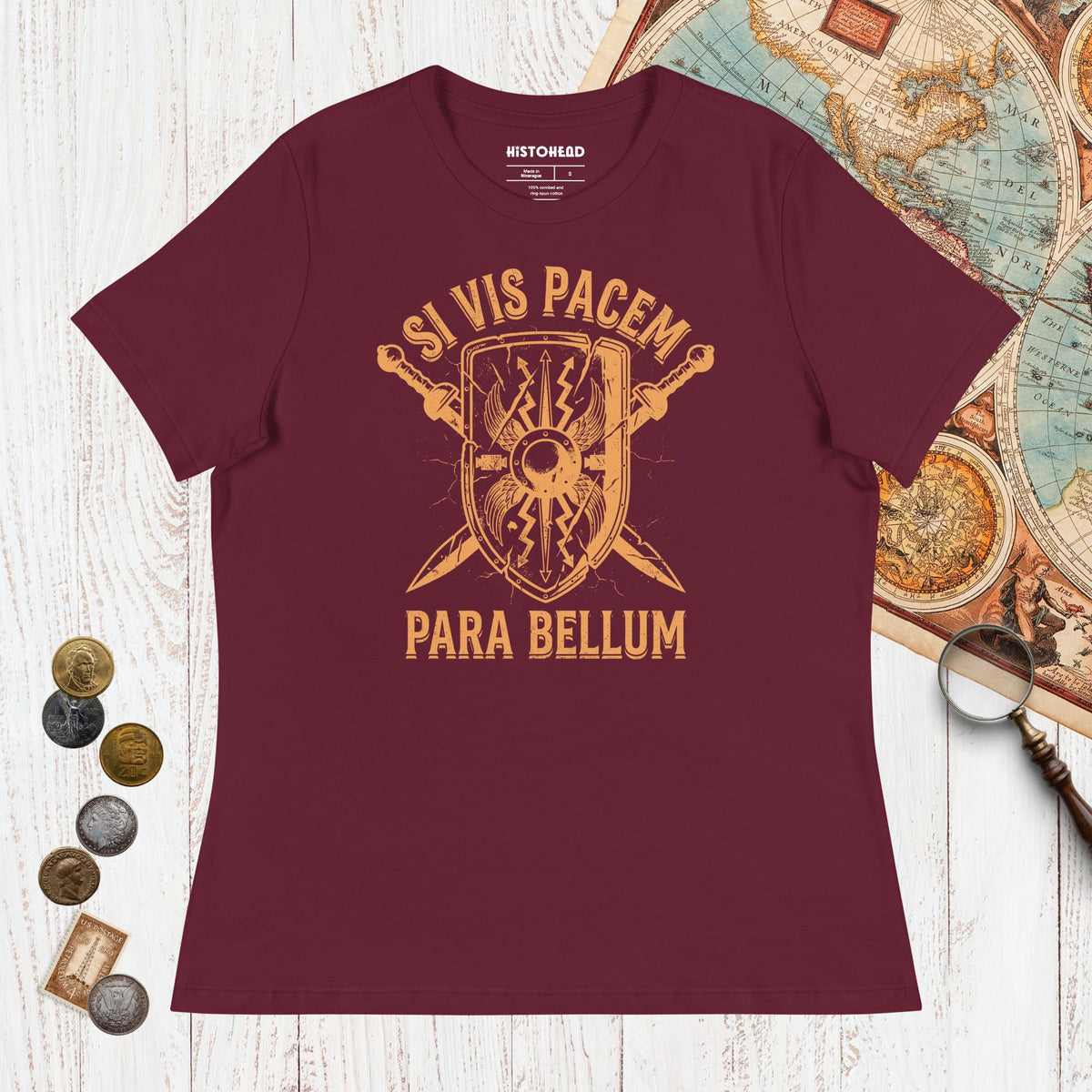 Maroon Si Vis Pacem Para Bellum Scutum - Women's Tee - history buff gift by HistoHead