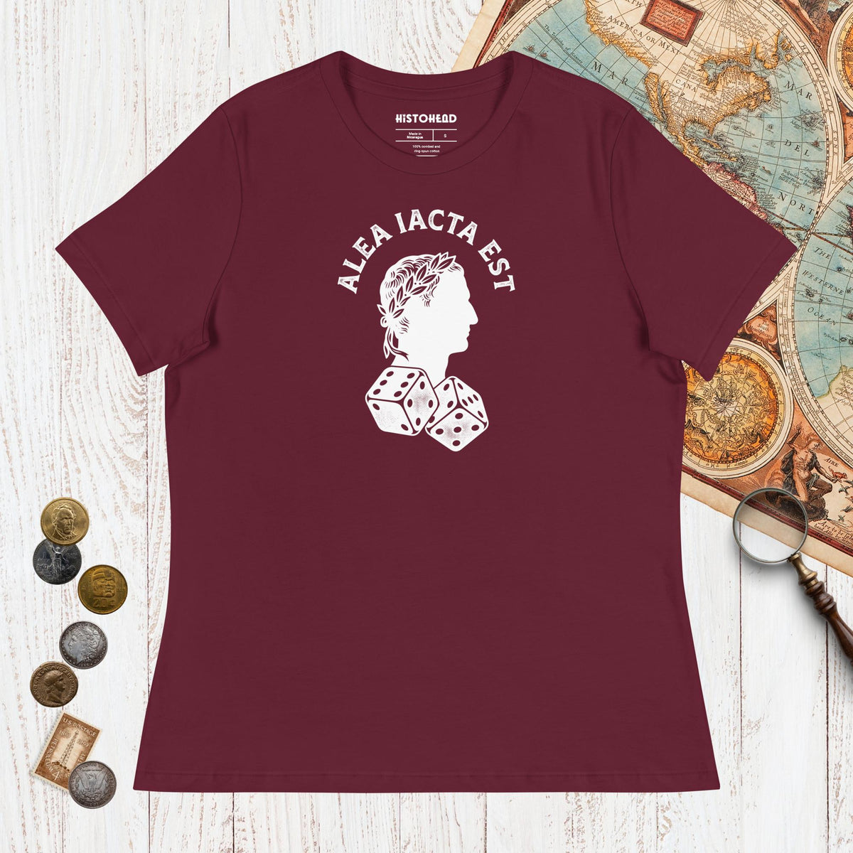 Maroon Alea Iacta Est Caesar Quote - Women's Tee - history buff gift by HistoHead