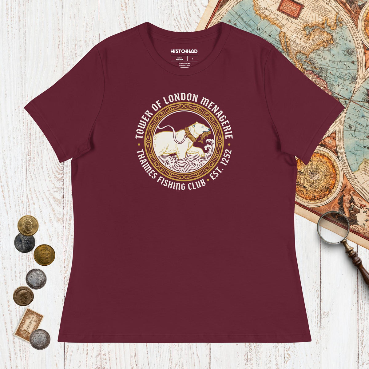 Maroon Tower Of London Menagerie Thames Fishing Club - Women's Tee - history buff gift by HistoHead