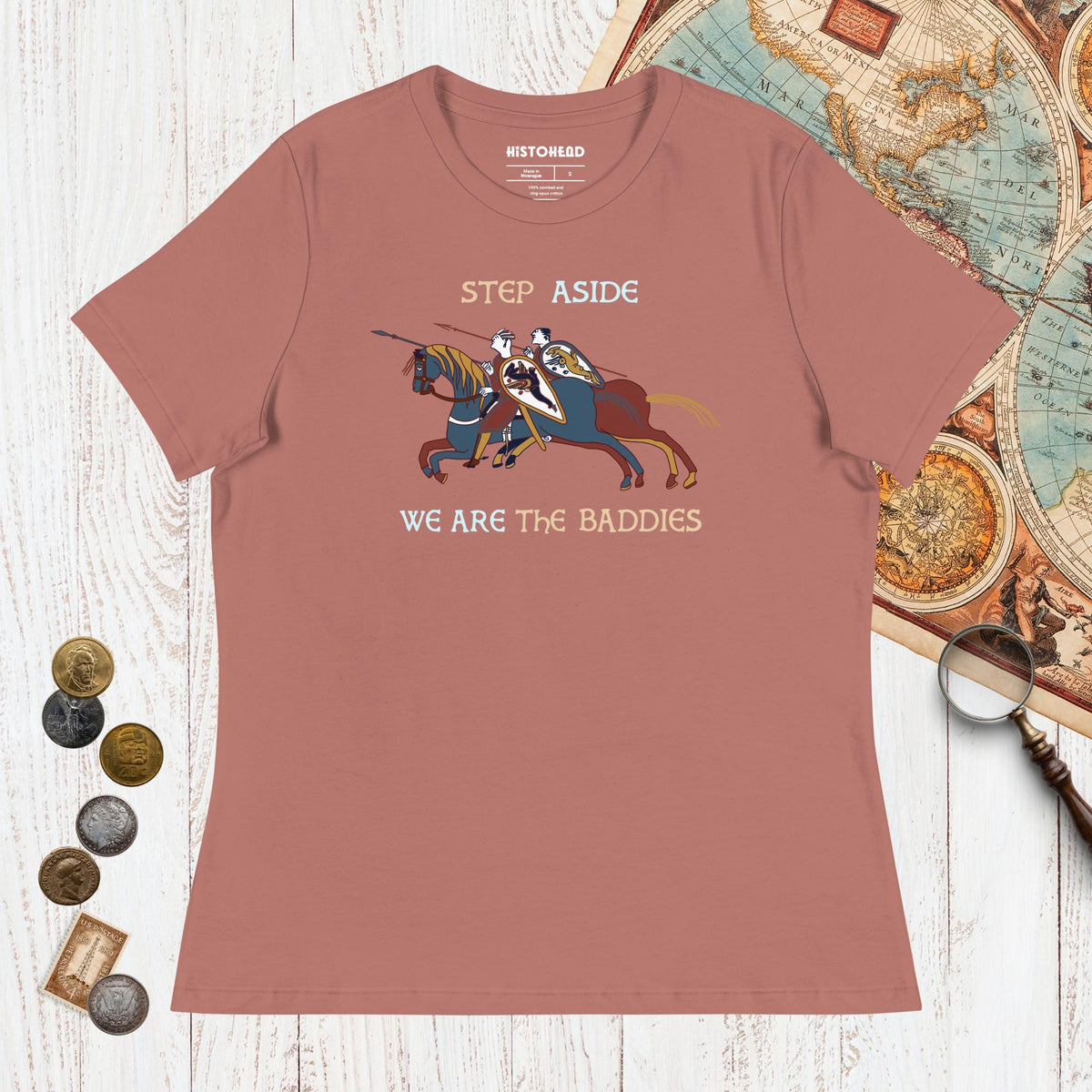 Mauve Bayeux Tapestry Step Aside We Are the Baddies - Women's Tee - history buff gift by HistoHead