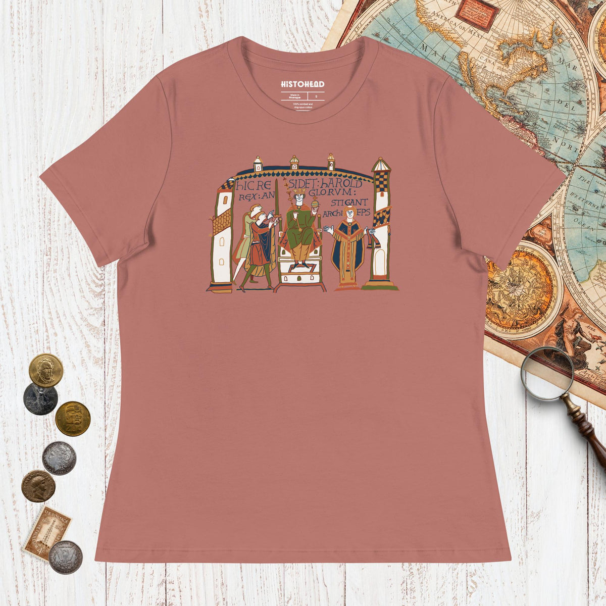 Mauve Here Sits Throned Harold King of the English Bayeux Tapestry - Women's Tee - history buff gift by HistoHead
