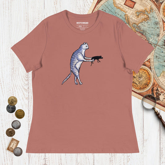 Mauve Weird Medieval Cat's Mouse-Gun - Women's Tee - history buff gift by HistoHead