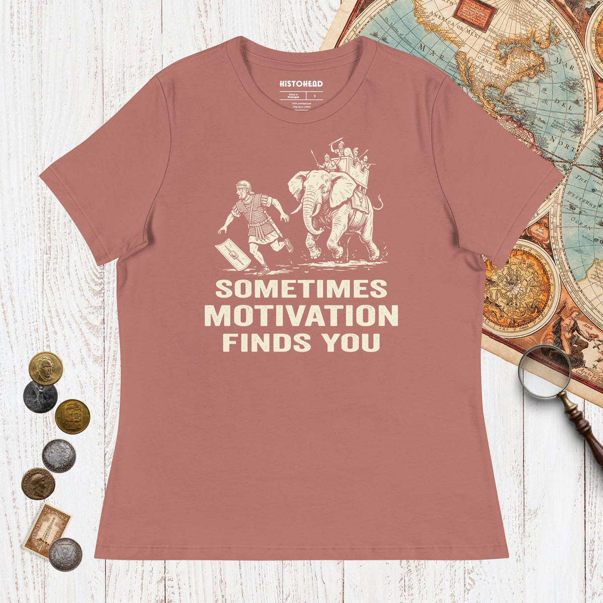 Mauve Motivation Finds You War Elephant Edition - Women's Tee - history buff gift by HistoHead