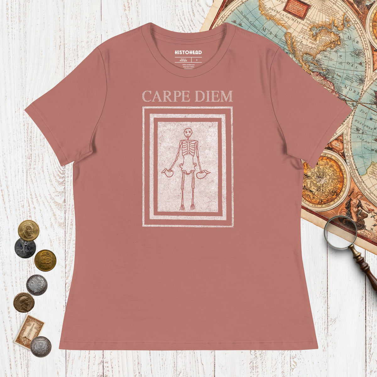 Mauve Carpe Diem Skeleton - Women's Tee - history buff gift by HistoHead