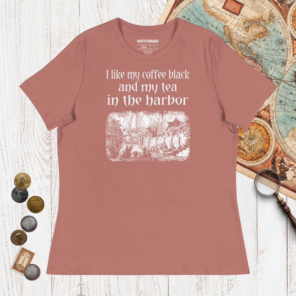 Mauve Coffee Black Tea in the Harbor - Women's Tee - history buff gift by HistoHead