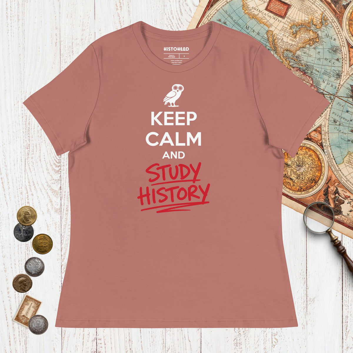 Mauve Keep Calm and Study History - Women's Tee - history buff gift by HistoHead