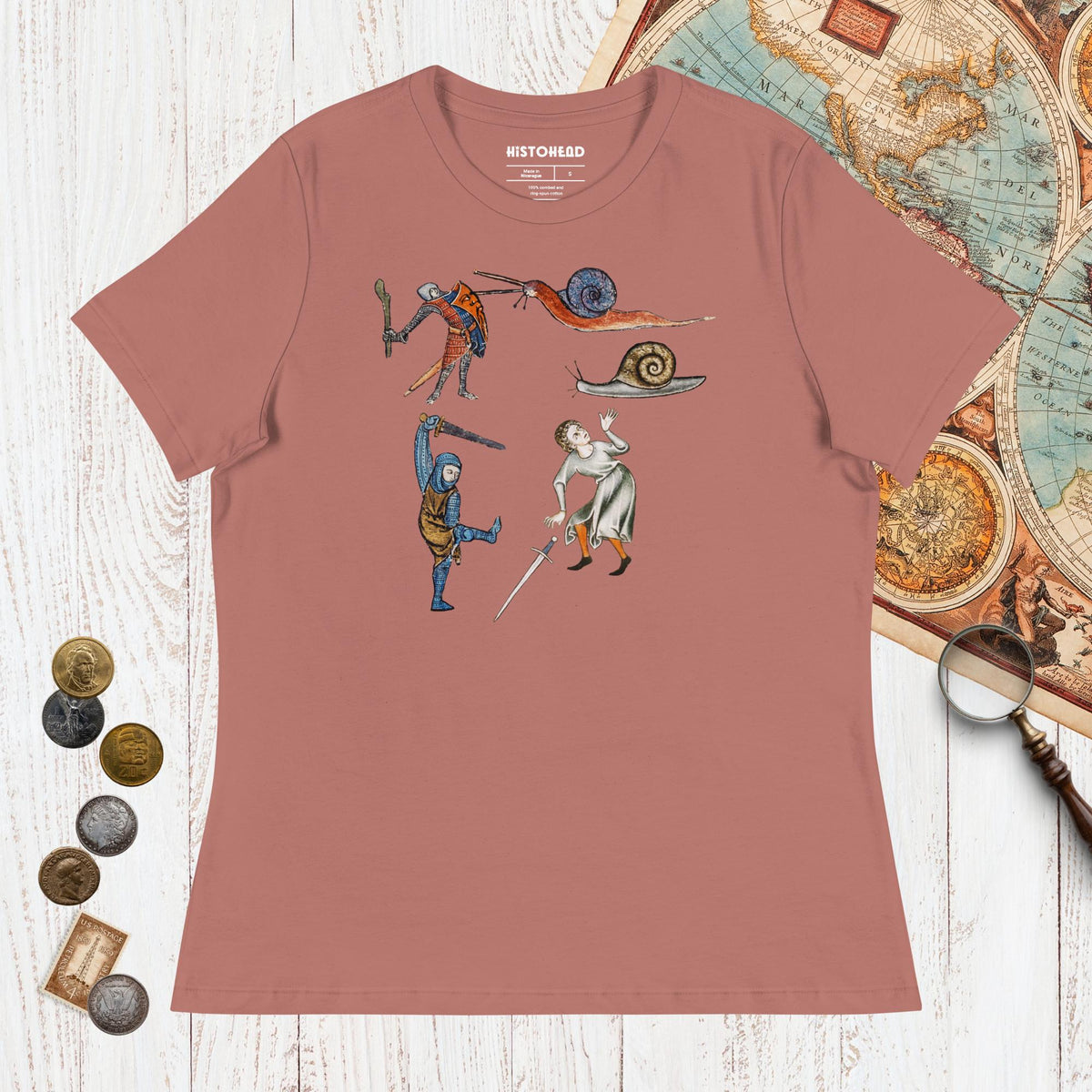 Mauve Medieval Marginalia Snail Enemy - Women's Tee - history buff gift by HistoHead