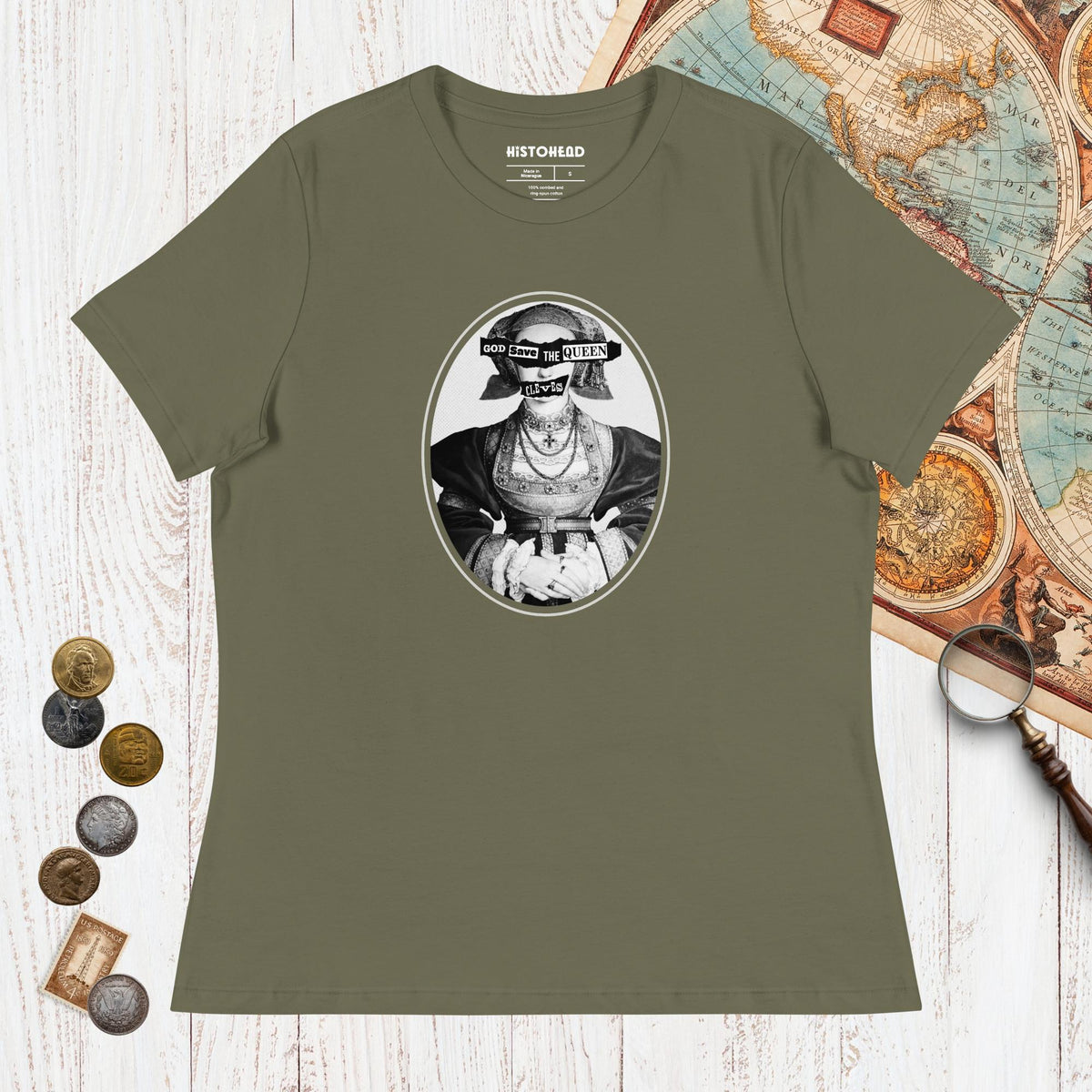 Military Green God Save the Queen Anne of Cleves - Women's Tee - history buff gift by HistoHead