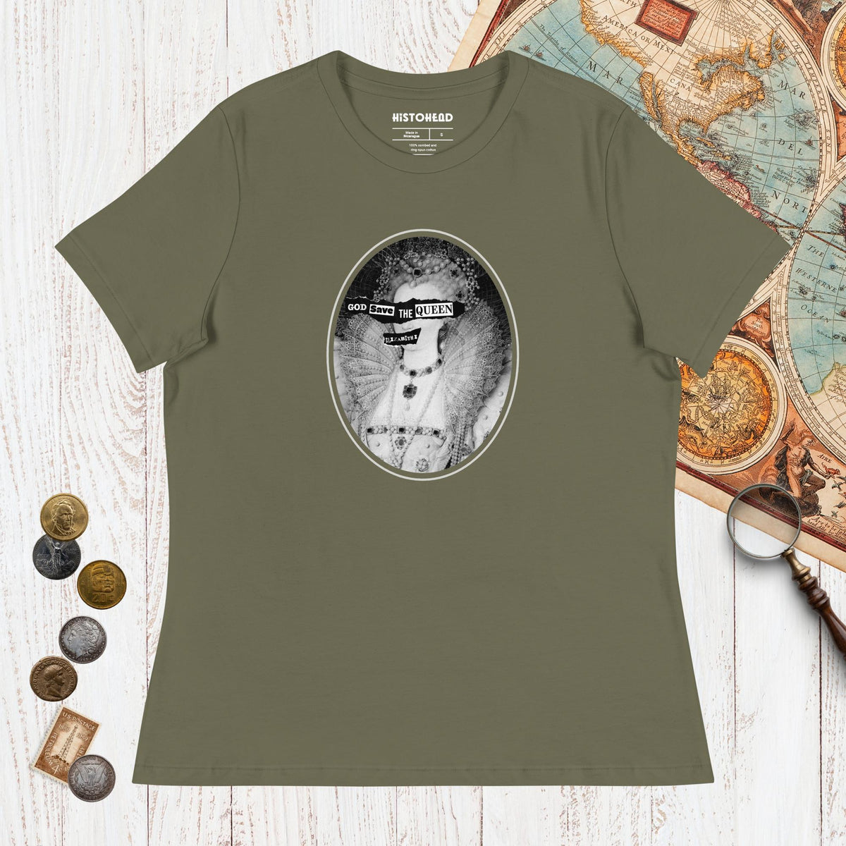 Military Green God Save the Queen Elizabeth I - Women's Tee - history buff gift by HistoHead