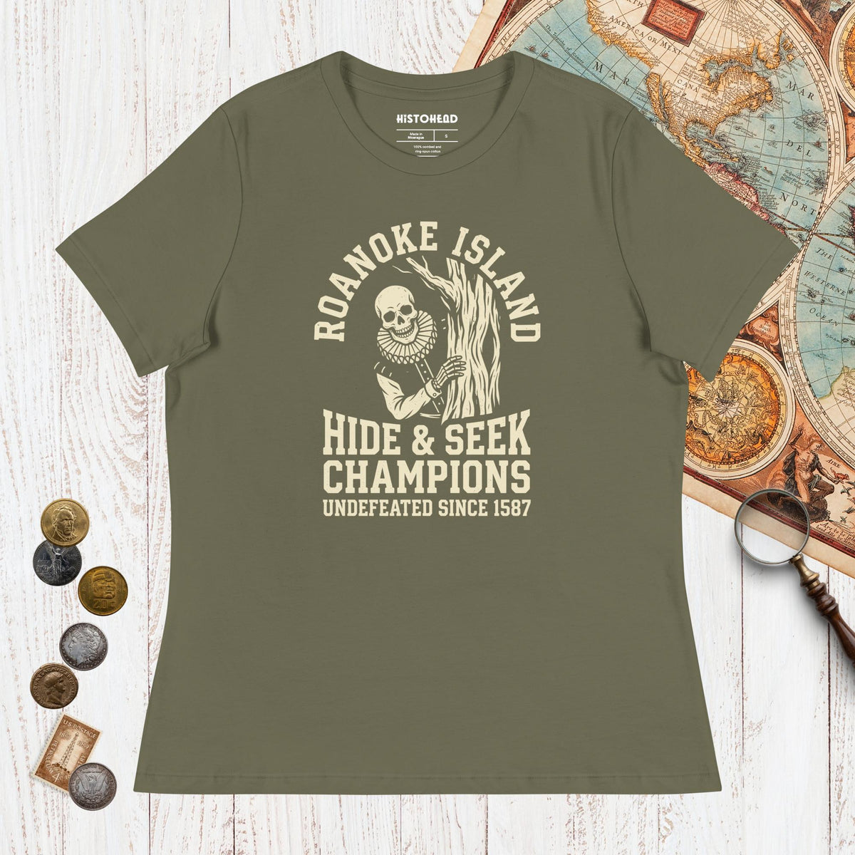 Military Green Roanoke Island Hide & Seek - Women's Tee - history buff gift by HistoHead