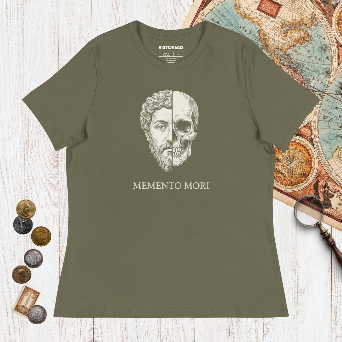 Military Green Marcus Aurelius Skull - Women's Tee - history buff gift by HistoHead