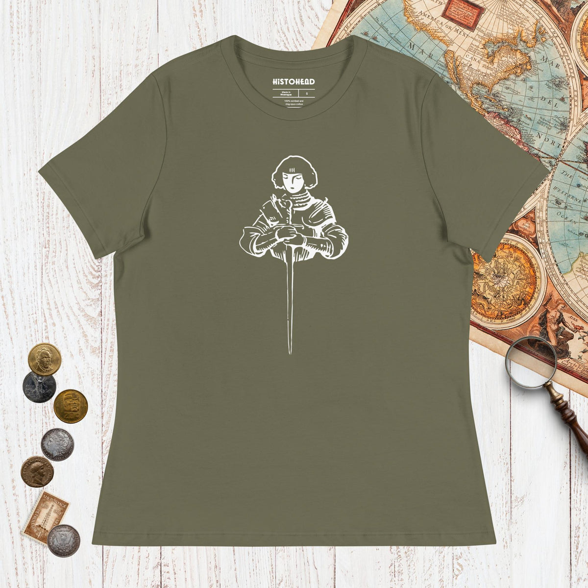 Military Green Joan of Arc Stamp - Women's Tee - history buff gift by HistoHead