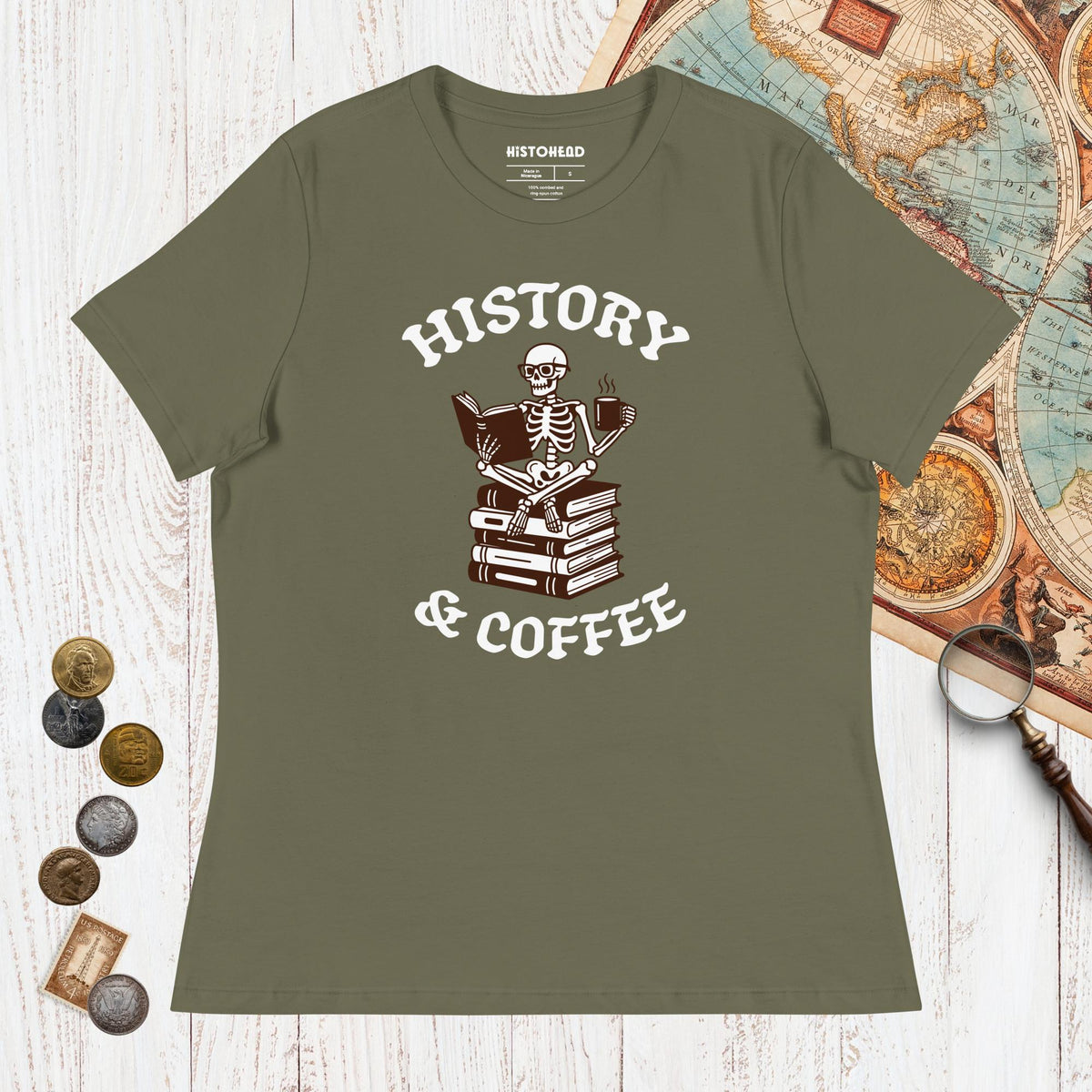 Military Green History & Coffee - Women's Tee - history buff gift by HistoHead