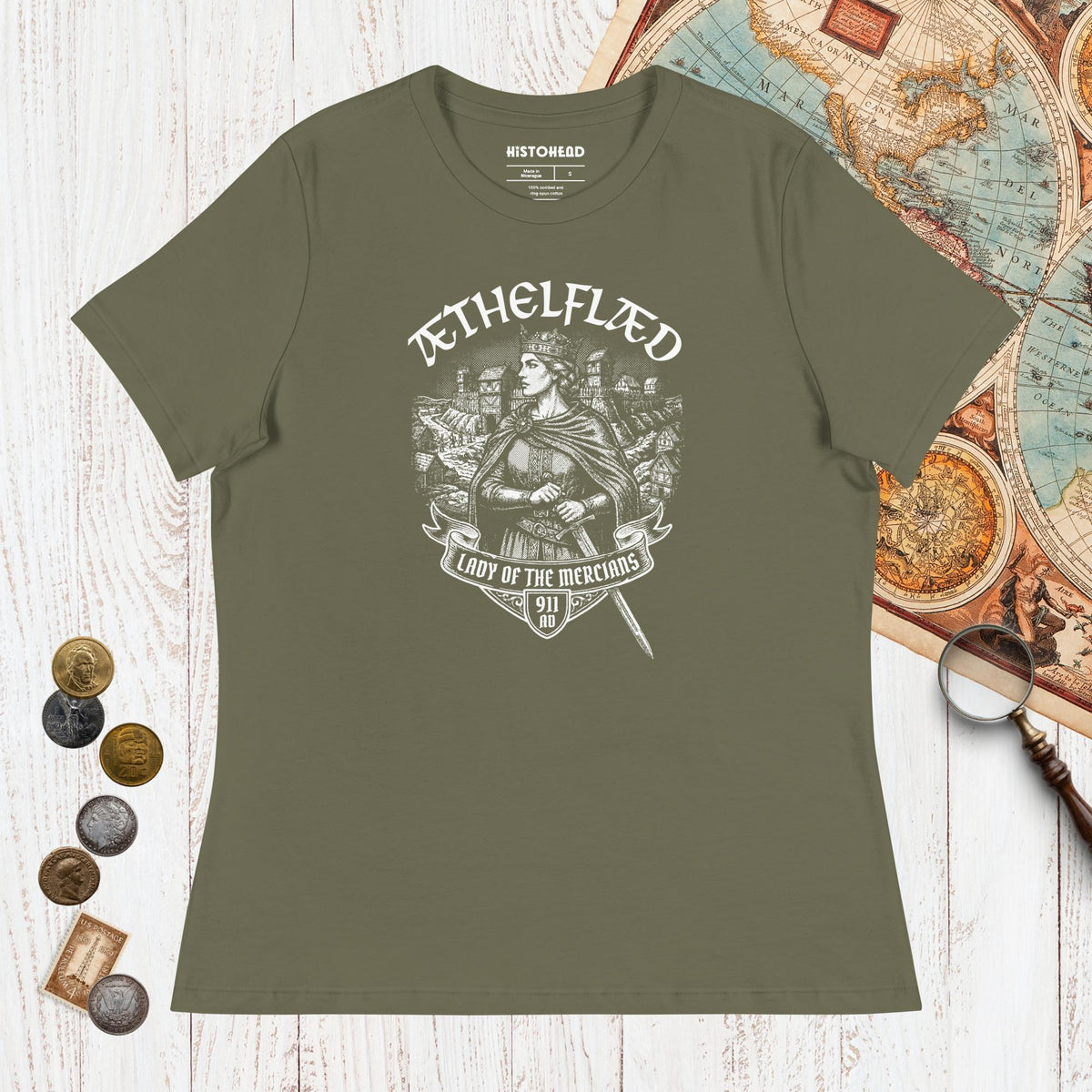Military Green Æthelflæd Lady of the Mercians - Women's Tee - history buff gift by HistoHead