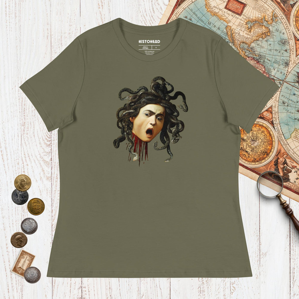 Military Green Medusa by Caravaggio - Women's Tee - history buff gift by HistoHead