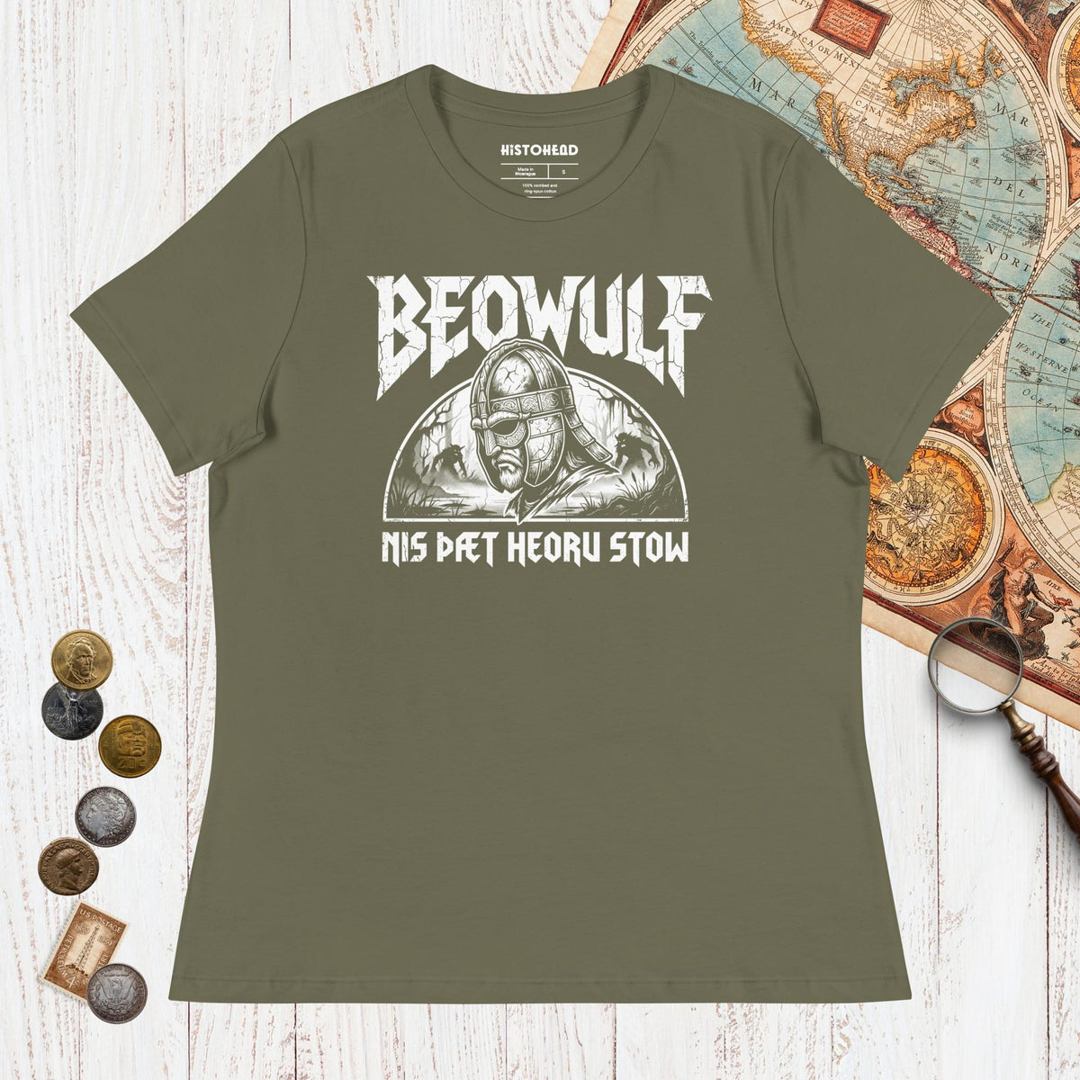 Military Green Beowulf That Is No Pleasant Place Old English - Women's Tee - history buff gift by HistoHead