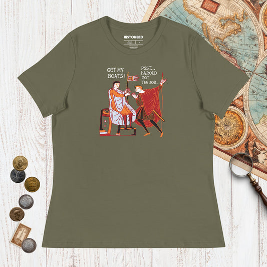 Military Green Bayeux Tapestry Harold Got the Job - Women's Tee - history buff gift by HistoHead