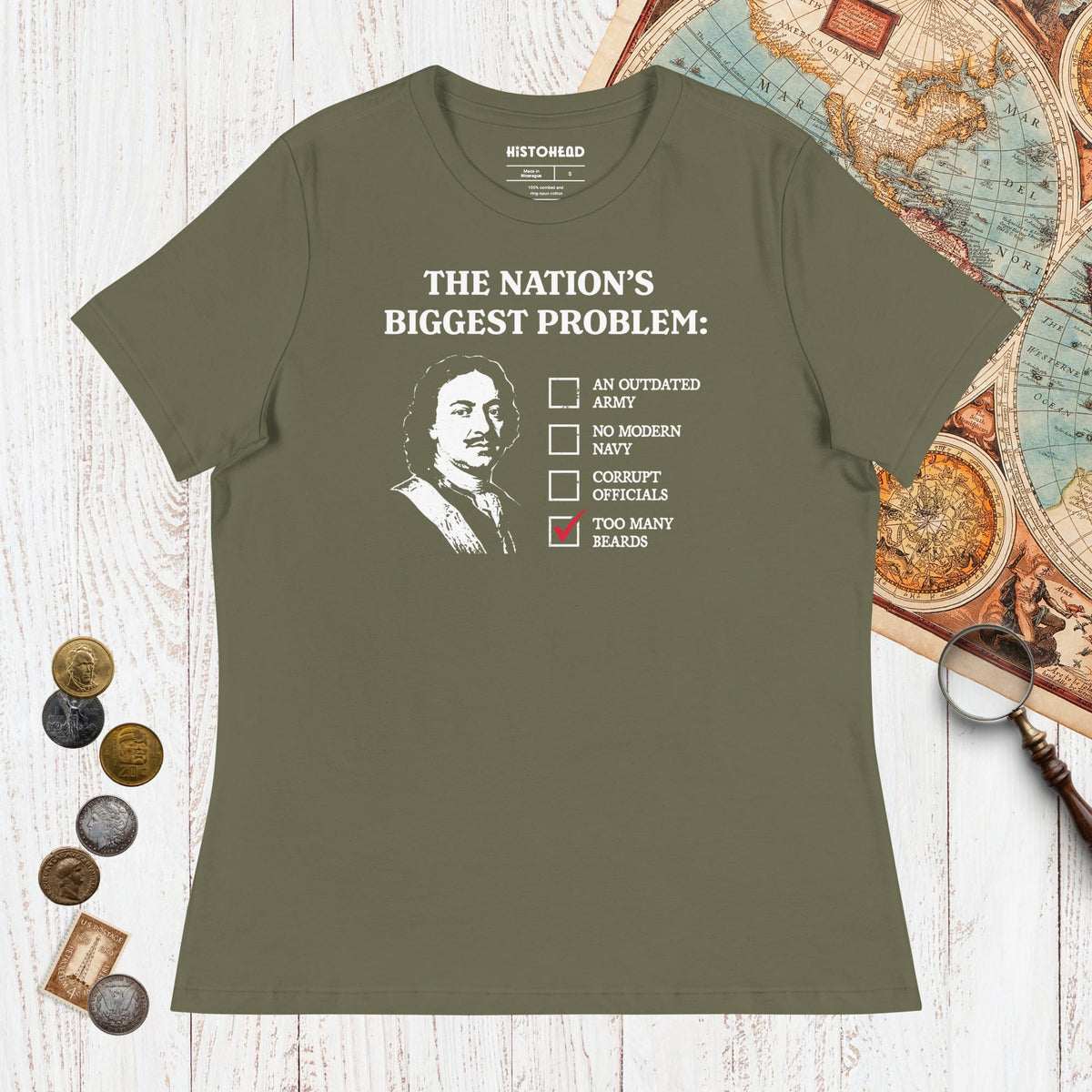 Military Green Peter the Great's Beard Tax - Women's Tee - history buff gift by HistoHead