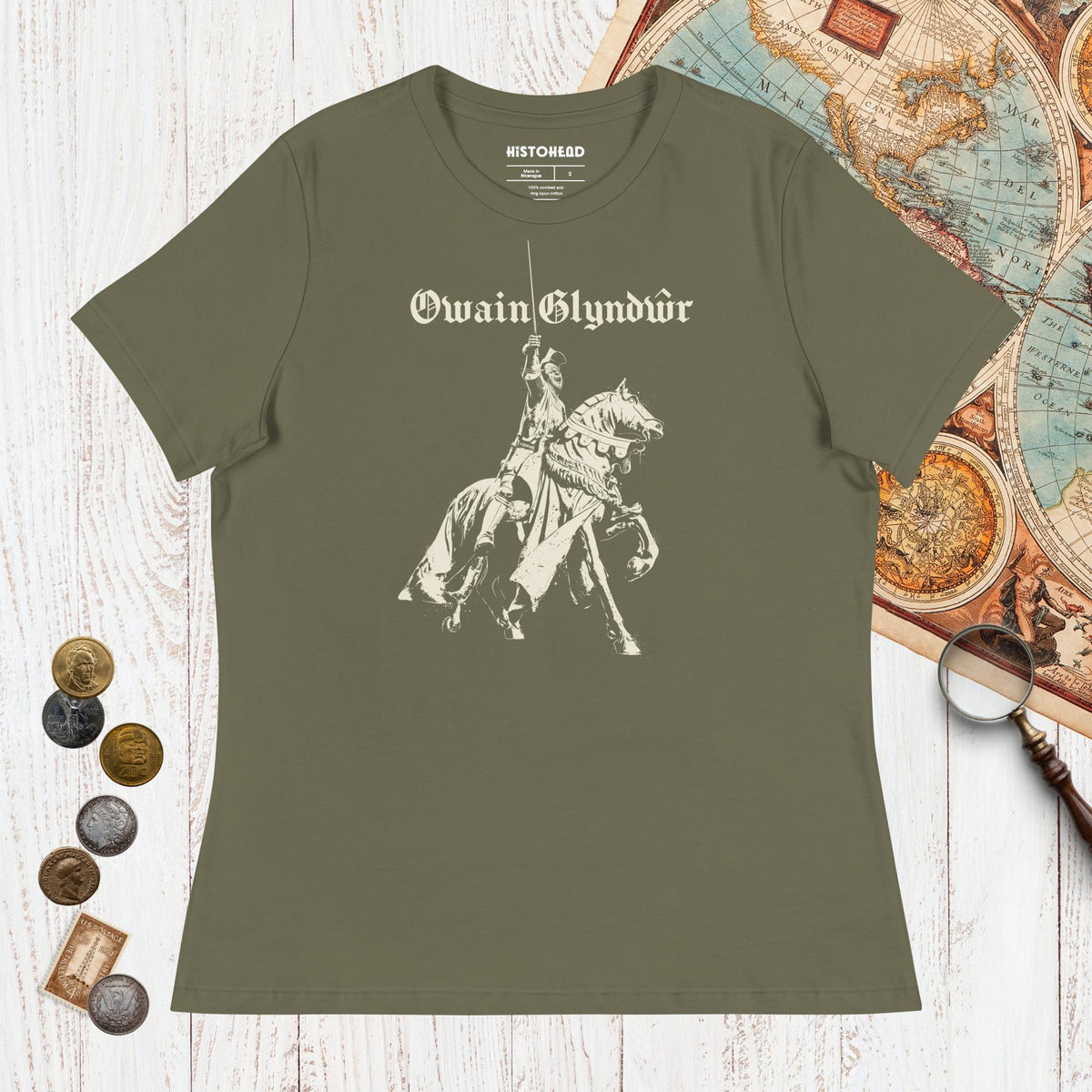 Military Green Owain Glyndŵr Statue - Women's Tee - history buff gift by HistoHead