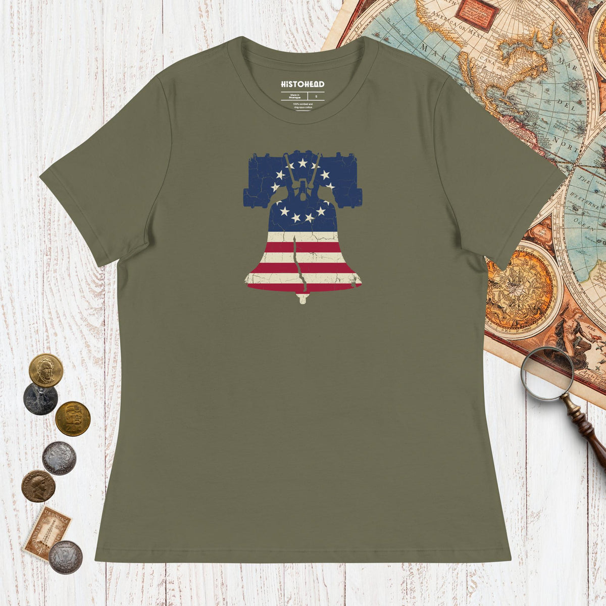 Military Green Liberty Bell - Women's Tee - history buff gift by HistoHead