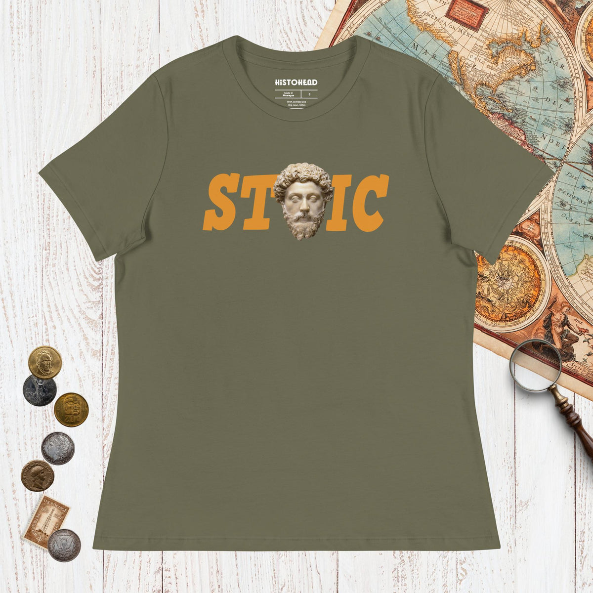 Military Green Stoic Marcus Aurelius - Women's Tee - history buff gift by HistoHead
