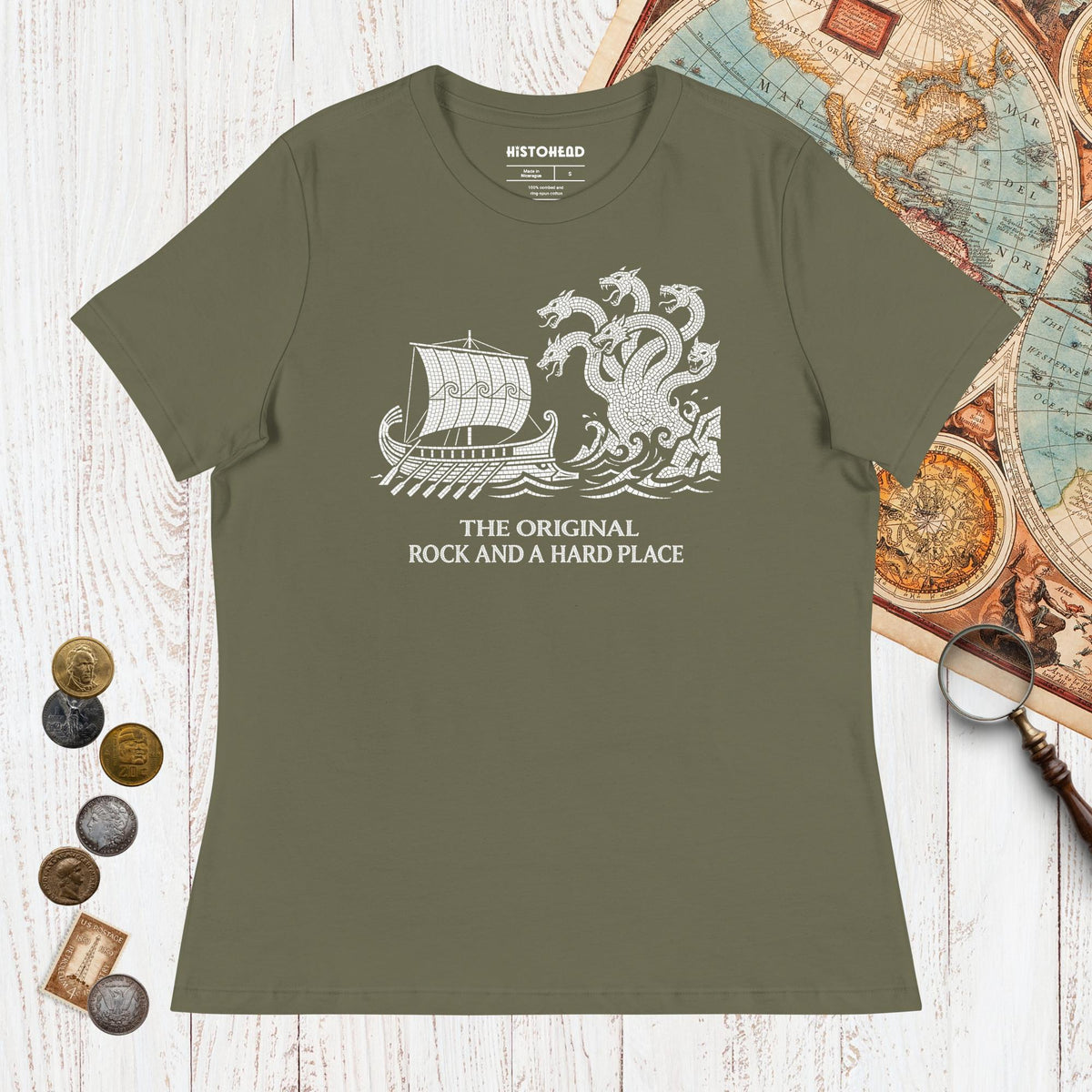 Military Green Odyssey Rock and a Hard Place - Women's Tee - history buff gift by HistoHead