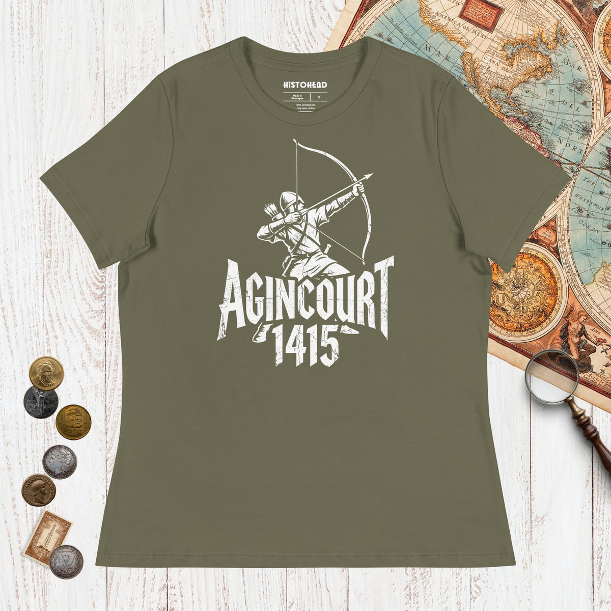Military Green Agincourt 1415 Longbowman - Women's Tee - history buff gift by HistoHead
