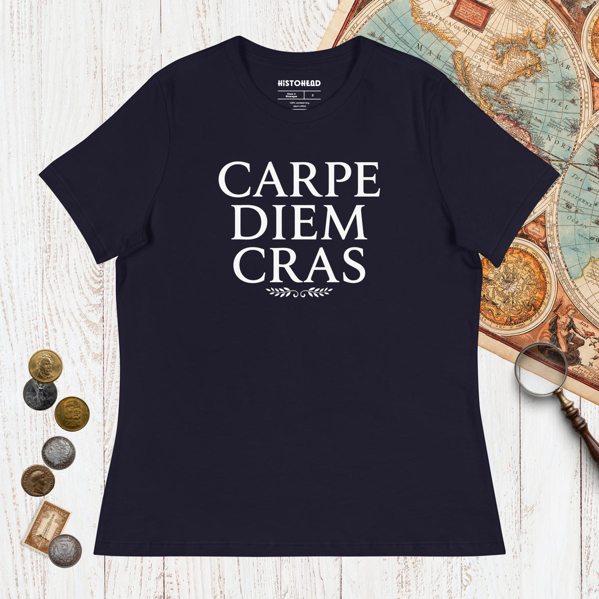 Navy Seize the Day Tomorrow in Latin - Women's Tee - history buff gift by HistoHead
