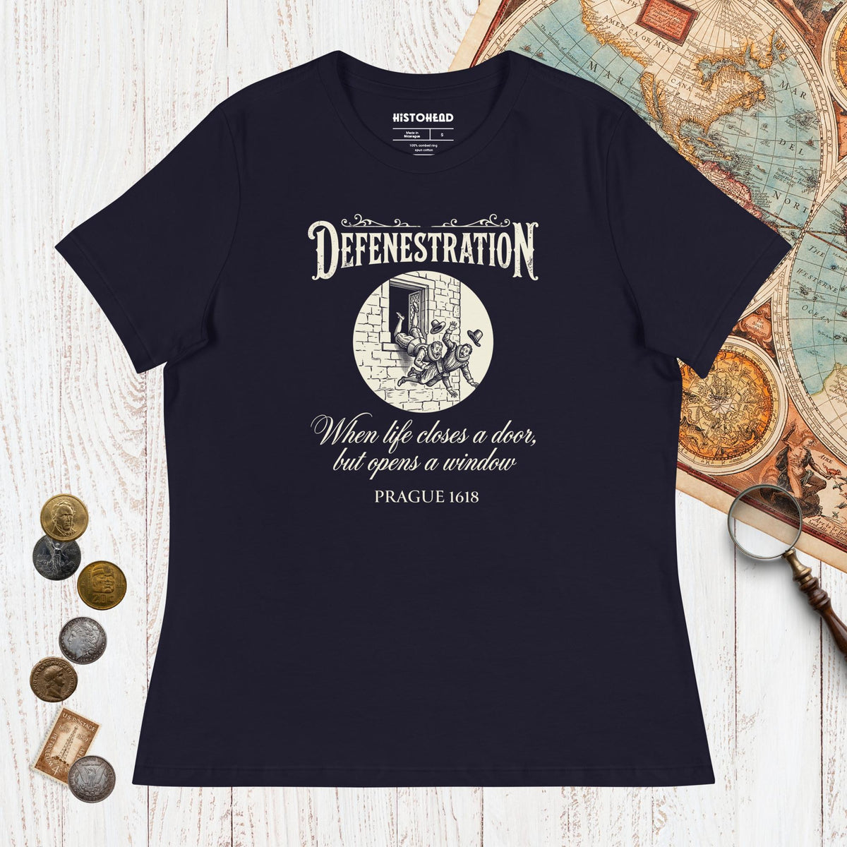 Navy Defenestration When Life Closes A Door But Opens A Window - Women's Tee - history buff gift by HistoHead