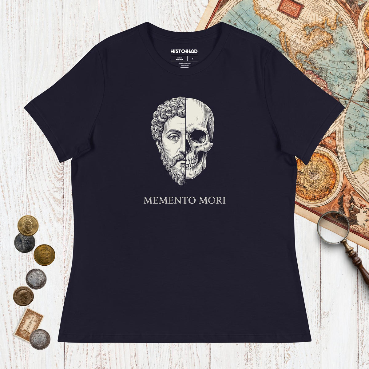 Navy Marcus Aurelius Skull - Women's Tee - history buff gift by HistoHead