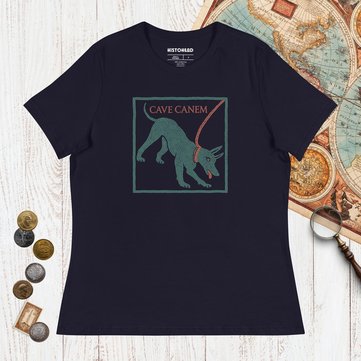 Navy Cave Canem Pompeii Mosaic - Women's Tee - history buff gift by HistoHead